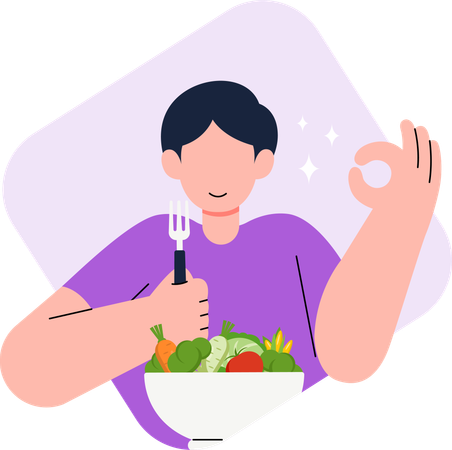 Homme mangeant de la salade  Illustration