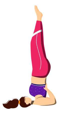 Salamba Savargasana Flat Vector Illustration Supported Shoulderstand Caucausian Woman Performing Yoga Posture In Pink And Purple Sportswear Workout Isolated Cartoon Character On White Background Illustration