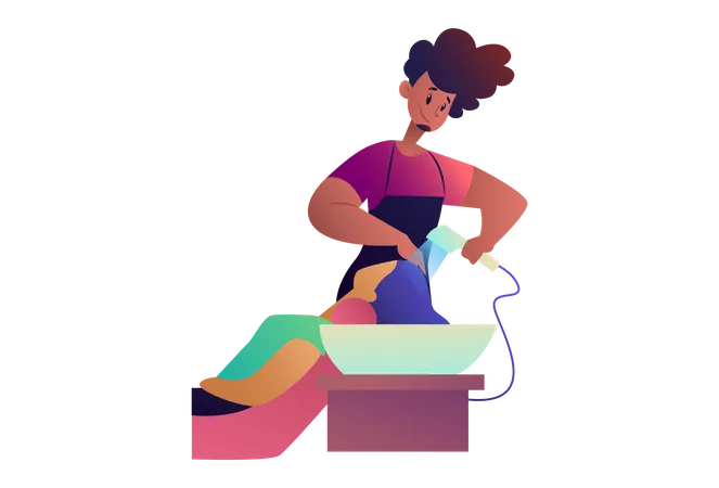 Homem de salão lavando o cabelo da garota  Ilustração
