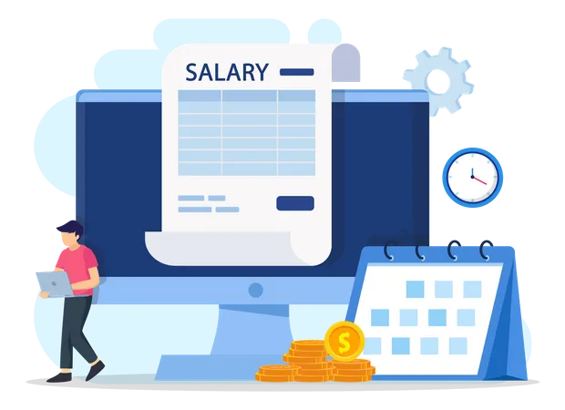 Salary Vector Concept Online Income Calculate And Automatic Payment Calendar Pay Date Employee Wages Concept 일러스트레이션