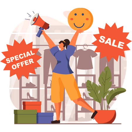 Sale announcement by store employee  일러스트레이션