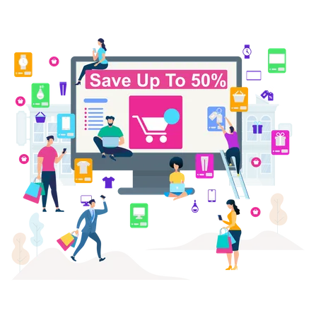 Sale with save up to 50%  Illustration