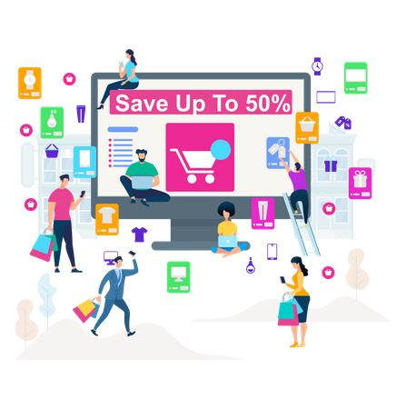 Sale with save up to 50%  Illustration