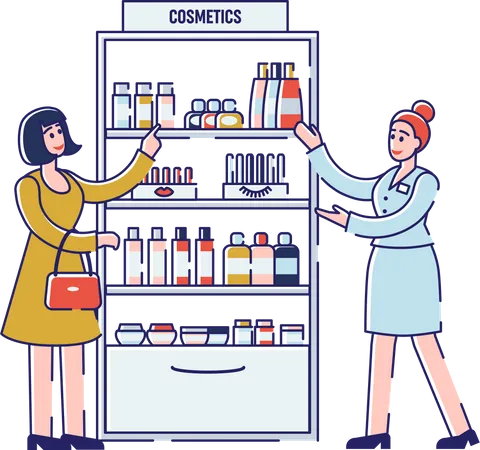 Sales Associate Consulting Customer On Cosmetics Products and Special Offers  Illustration