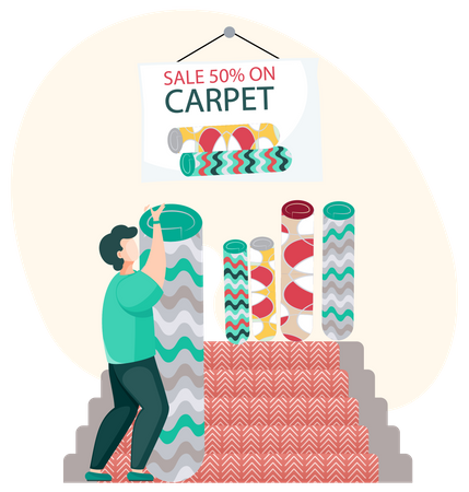 Sales at carpet store Illustration