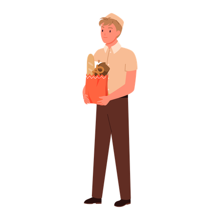 Sales Boy holding grocery bag  Illustration