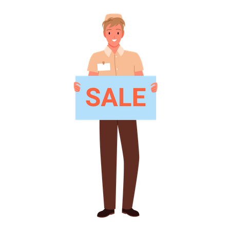 Sales Boy holding sale board  Illustration