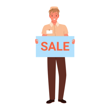 Sales Boy holding sale board  Illustration