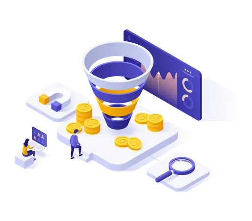 Sales funnel and marketing model  Illustration