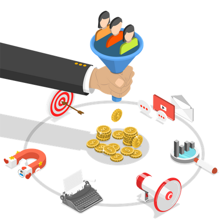 Sales funnel and statistics  Illustration