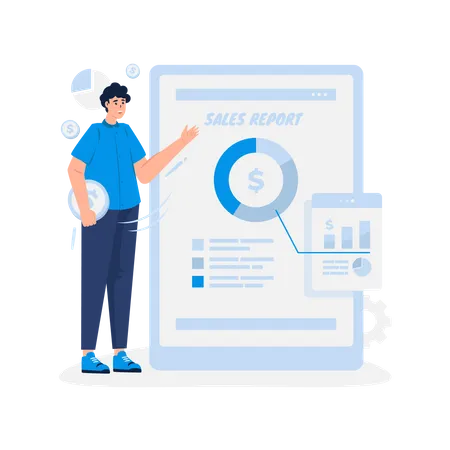 A Man With Sales Income Report Flat Illustration Illustration