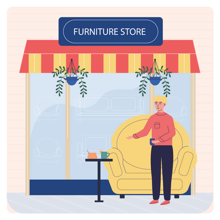 Sales man showing couch in furniture store Illustration