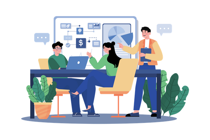 Sales manager brainstorming sales strategies with the team  Illustration