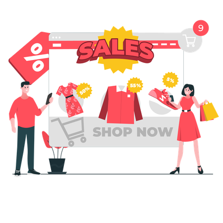 Sales on Online Shop  Illustration