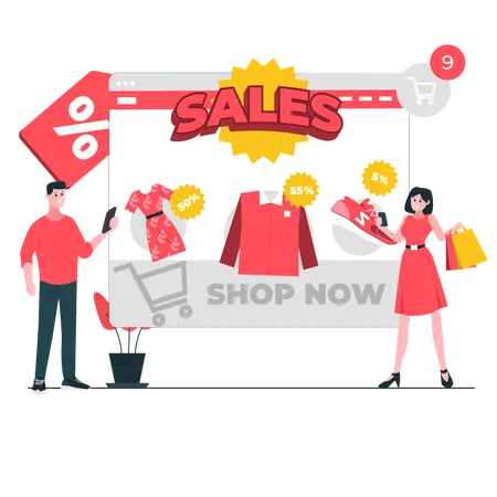 Sales on Online Shop  Illustration