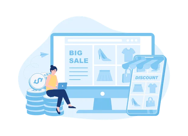 Service Or Sales Online Platform Sales Promotion And Online Sales Trending Concept Flat Illustration Illustration
