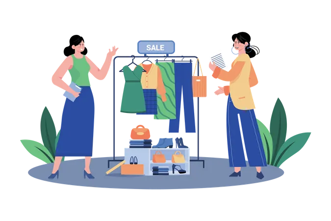 Sales representative helping customers with product recommendations and purchases  Illustration