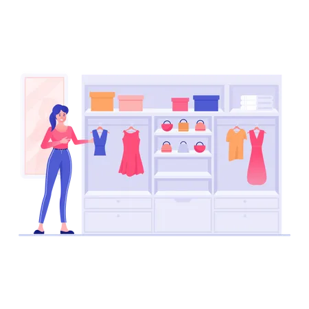 Sales woman arranging clothes in clothing store Illustration