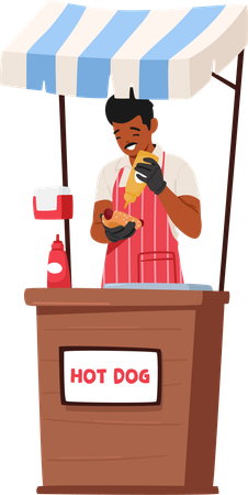 Salesman is selling steaming hot dog  Illustration