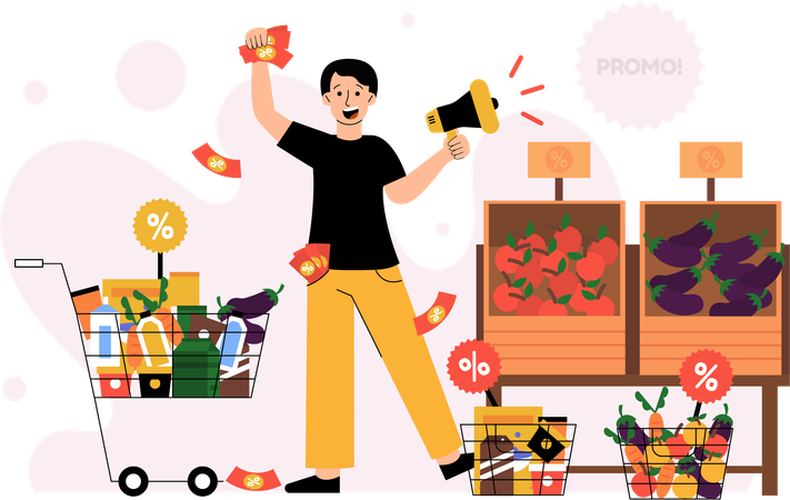 Salesman promote food product  イラスト