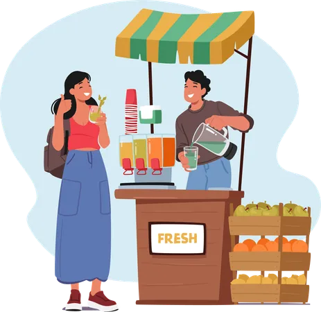 Salesman sells fruit juice  Illustration