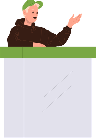 Salesman working at counter desk  Illustration