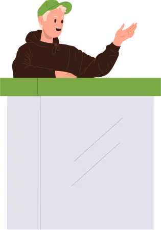 Salesman working at counter desk  Illustration