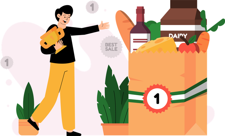 Salesperson promoting best selling product  イラスト