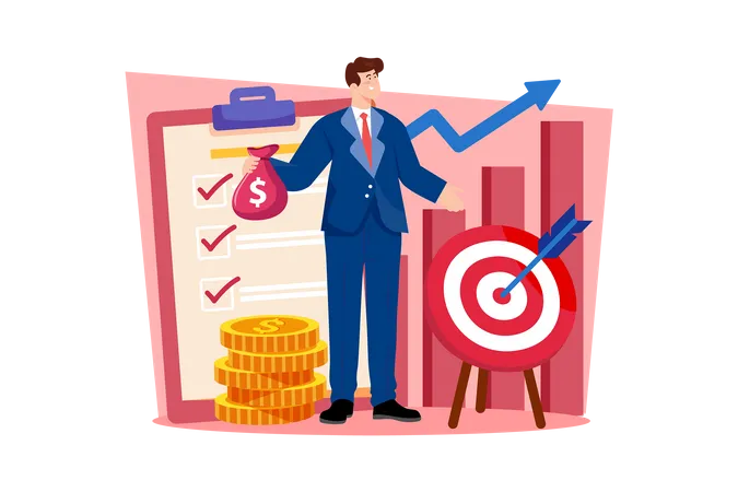 Salesperson setting quarterly sales goals  Illustration