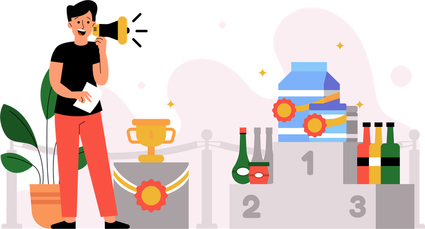 Saleswoman announcing the best product  イラスト