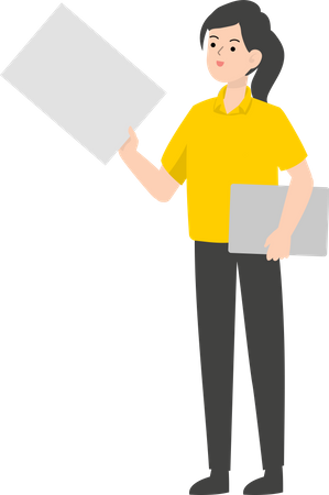 Saleswoman holding blank paper Illustration