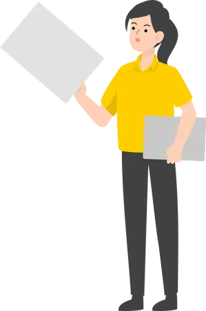 Saleswoman holding blank paper  Illustration