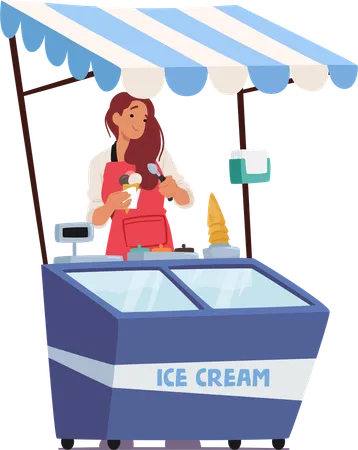 Saleswoman is selling ice cream  Illustration