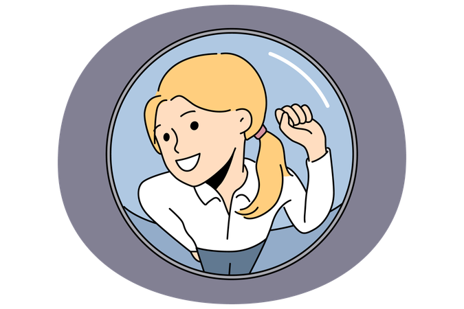 Saleswoman knocking on apartment view from behind peephole for business  Illustration
