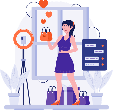 Saleswoman Promote Product on Live Shopping  Illustration