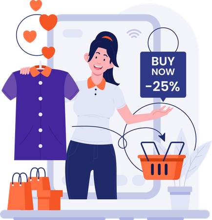 Saleswoman Promoting Product with Price Cut on Live Shopping  Illustration