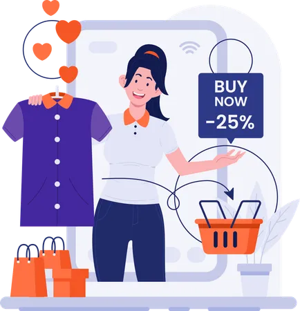 Saleswoman Promoting Product with Price Cut on Live Shopping  Illustration