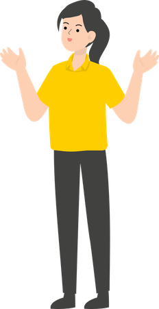 Saleswoman raising both hands  Illustration