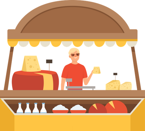 Saleswoman sell dairy food  Illustration