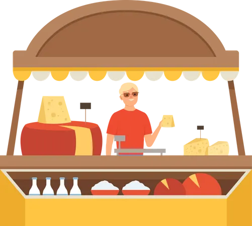 Saleswoman sell dairy food  Illustration