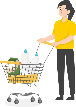 Saleswoman with shopping trolley  Illustration