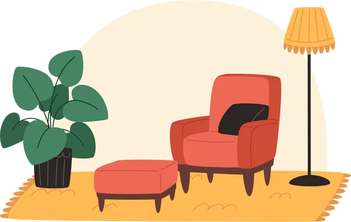 Salon cosy avec fauteuil et plantes en pot  Illustration