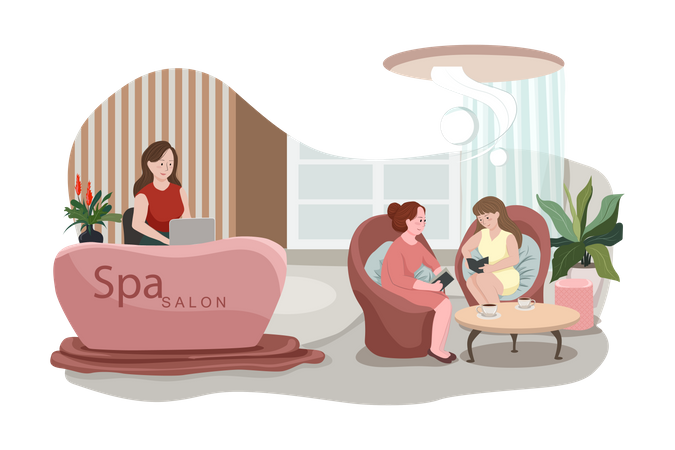 Recepción de salón de belleza y spa.  Ilustración