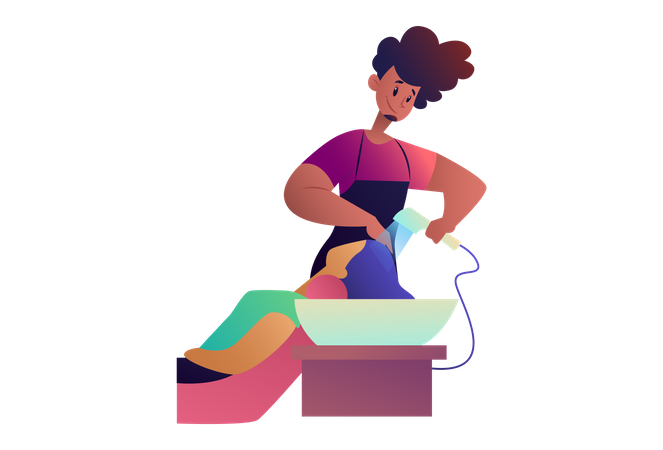 Salon Man doing hair washing of girl  Illustration