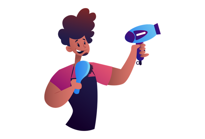 Salon Man with Hair brush and dryer  Illustration