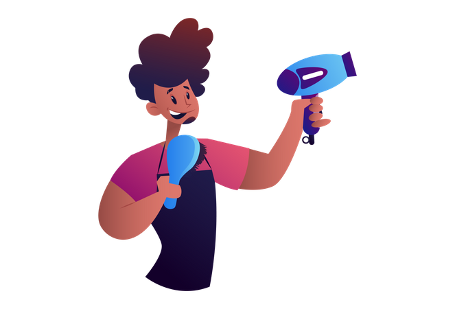 Salon Man with Hair brush and dryer  Illustration