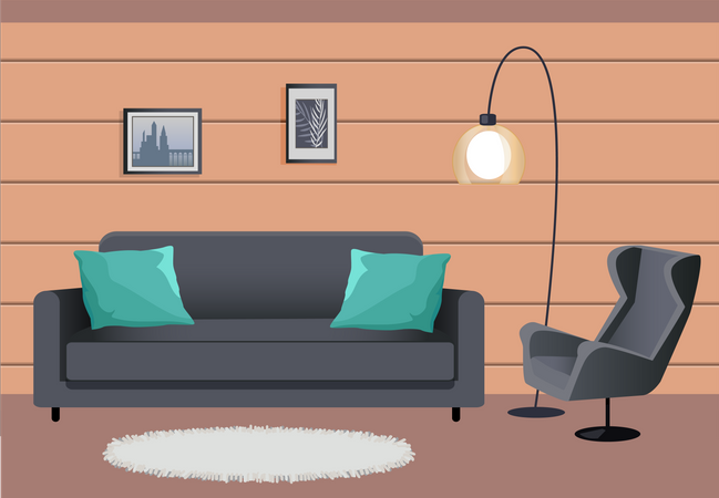 Interior de la sala de estar moderna  Ilustración