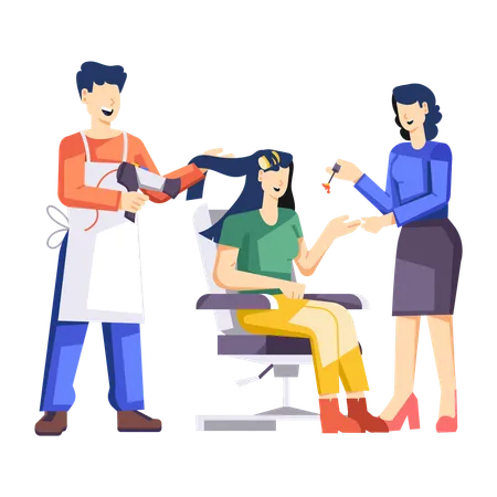 Salon stylist prepping girl at spa  Illustration