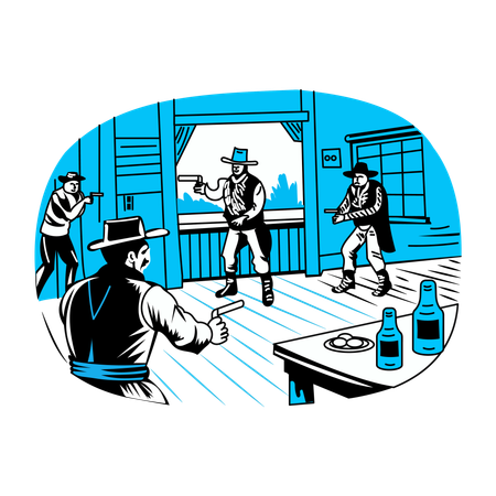 Fusillade dans un saloon  Illustration