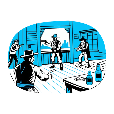 Fusillade dans un saloon  Illustration